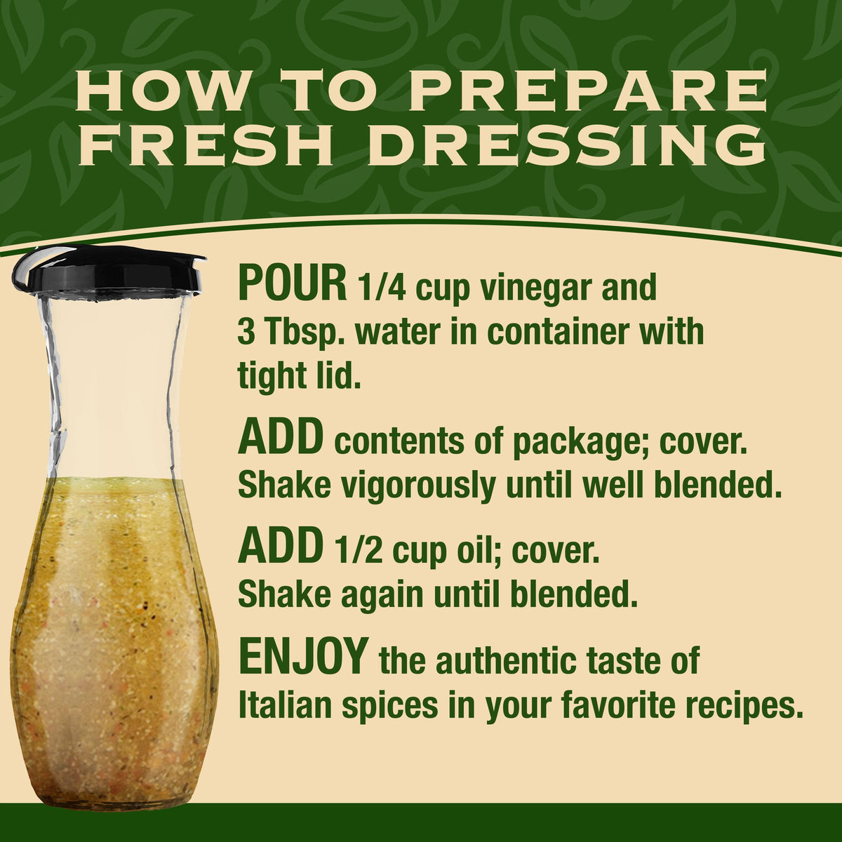 Good Seasons zesty Italian dressing in a bowl brightens crisp greens.