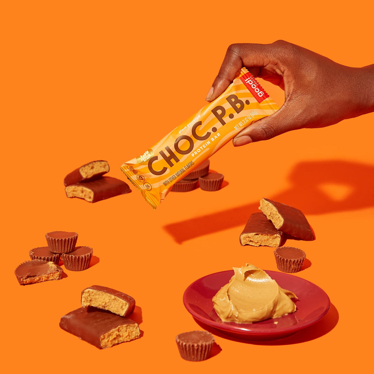 Good! Snacks bar close-up shows textured coating and chocolate sheen.