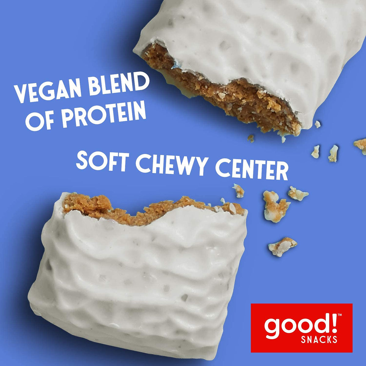 good! Snacks Blueberry Protein Bar ingredients panel: vegan, gluten-free, soy-free.