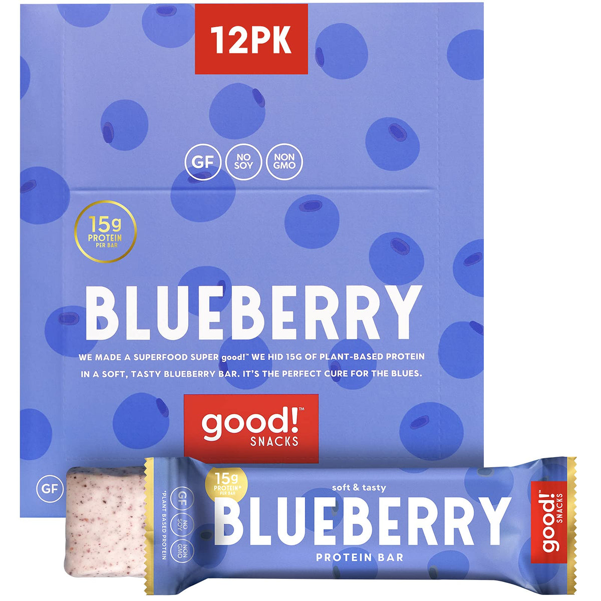 good! Snacks Blueberry Protein Bar, individually wrapped for on-the-go energy.
