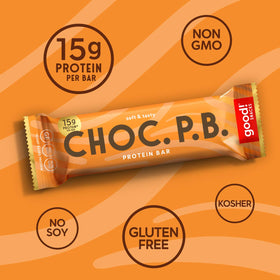 Good! Snacks Chocolate Peanut Butter Bar cross-section with coating and creamy center.