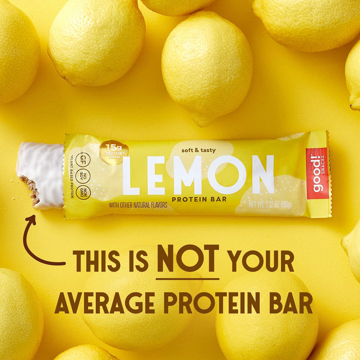 good! Snacks Lemon Protein Bar single wrap emphasizes portability for gym bag use