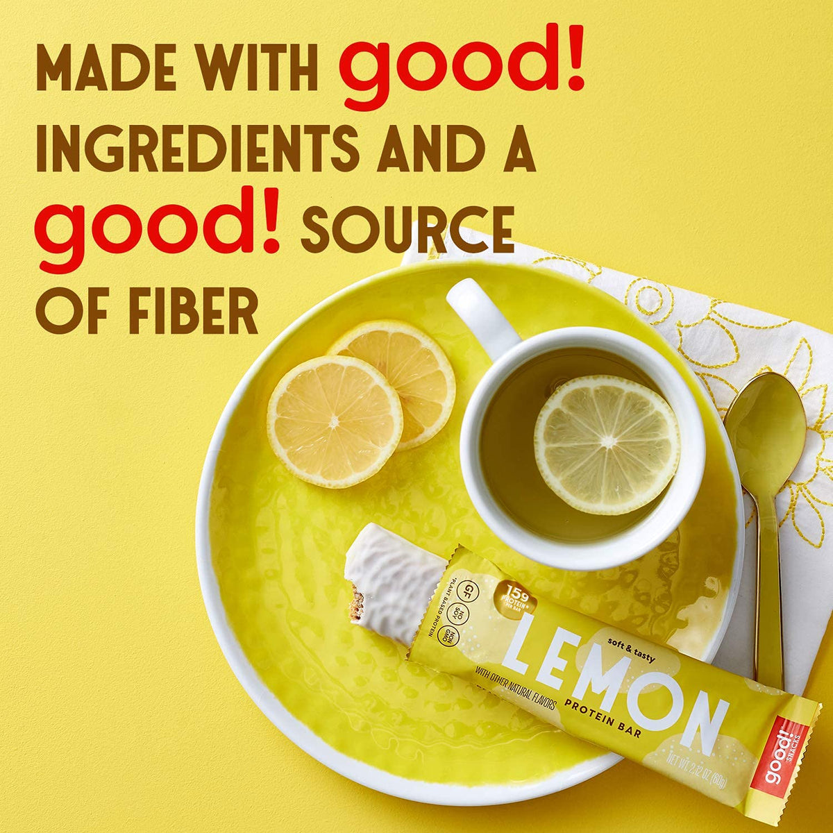 good! Snacks Lemon Protein Bar vegan formula appeals to plant based snackers