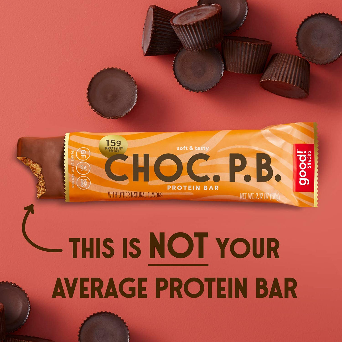 Good! Snacks ingredients highlight plant-based, gluten-free, soy-free protein.
