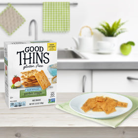 Good Thins Non-GMO verified crackers for everyday munching.