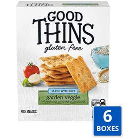 Crispy square crackers from Good Thins garden veggie line for on-the-go snacking.