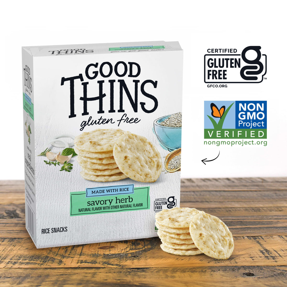 GFCO gluten-free certification seal on Good Thins box for dietary clarity