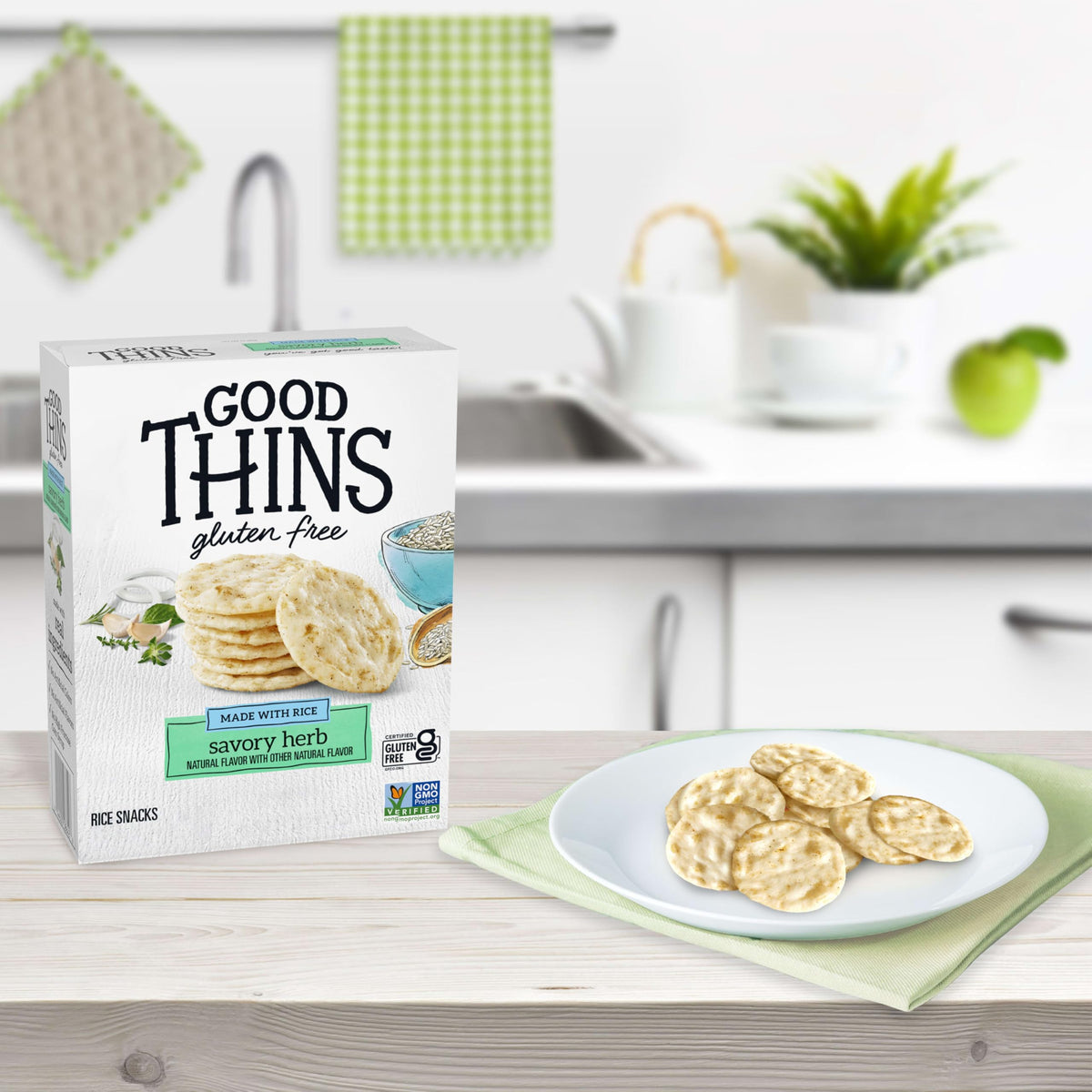 Non-GMO Project Verified badge on Good Thins for ingredient transparency