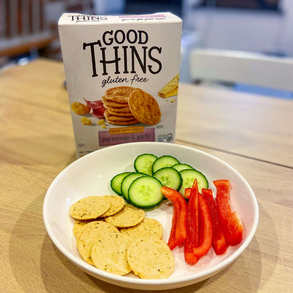 GOOD THINS parmesan-garlic flavor highlighted for savory snacking.