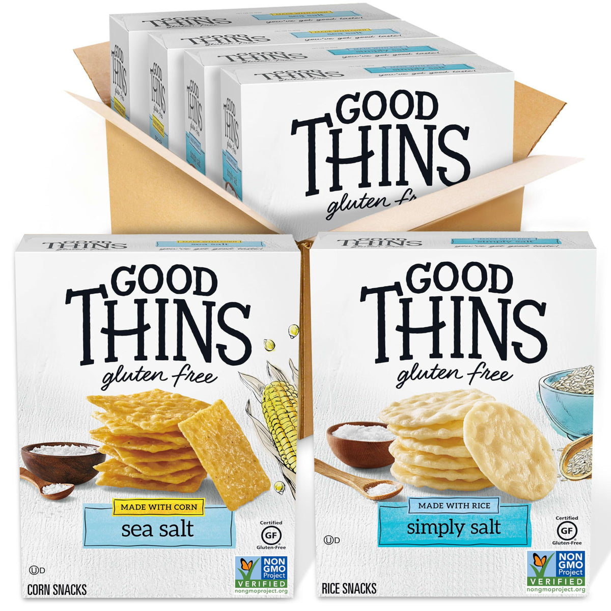Good Thins rice crackers salted pack for gluten-free snacking on the go