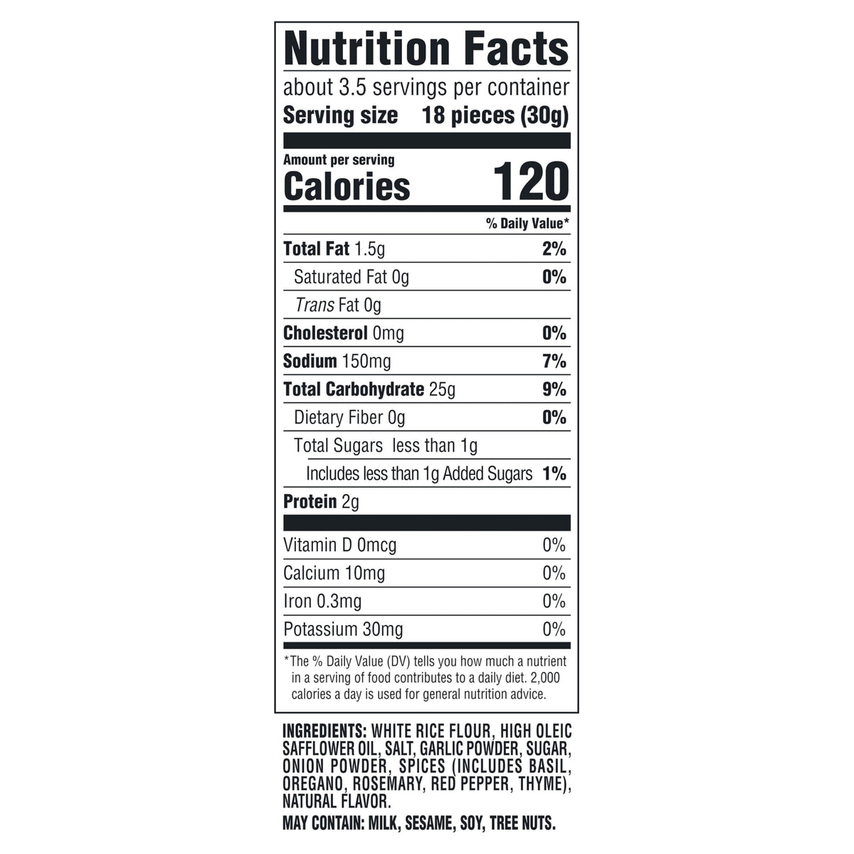 Good Thins Savory Herb Rice Snacks box side showing gluten-free seal for clarity