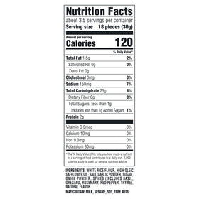 Good Thins Savory Herb Rice Snacks box side showing gluten-free seal for clarity