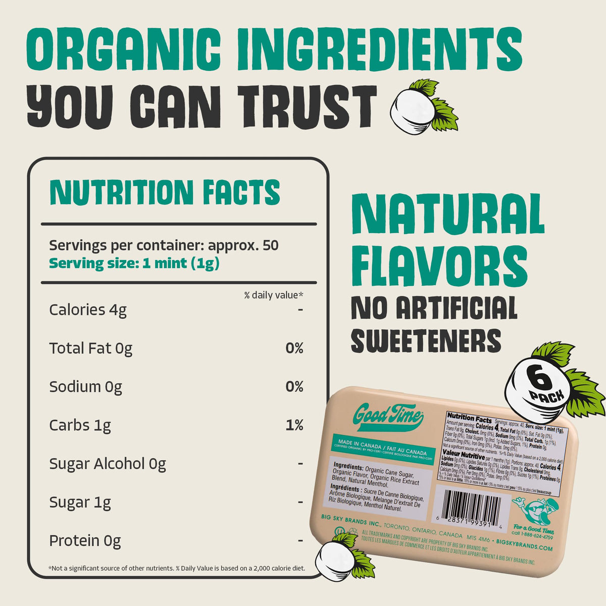 Good Time Organic Mints Wintergreen tin open reveals mint crisps ideal for quick refresh