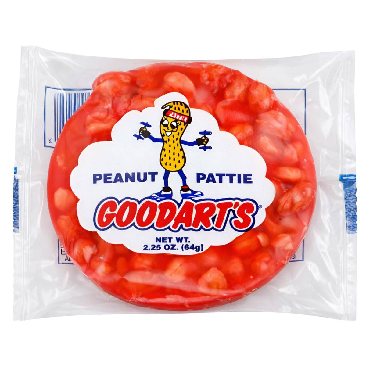 Goodart's Peanut Pattie close-up shows rich peanut texture and crunch for snacking.