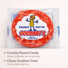 Goodart's Peanut Pattie single-serving package in hand for on-the-go use.
