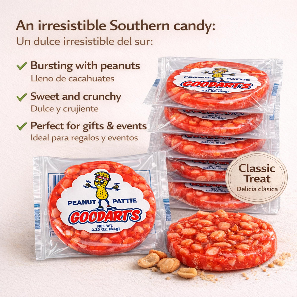Goodart's Peanut Pattie snack tray setup for quick tasting.