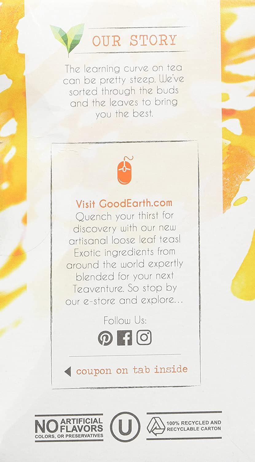 Good Earth Tea Co. Organic herbal tea in a cup ready for infusion.