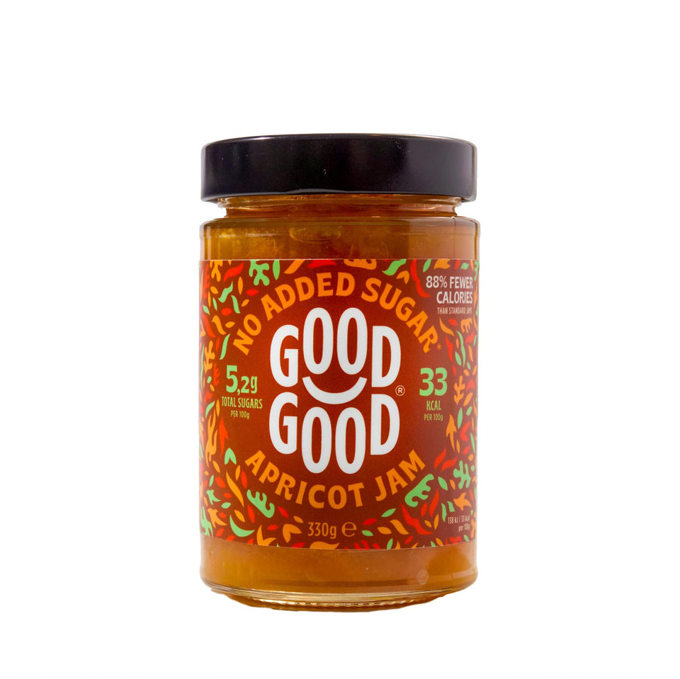 GOOD GOOD Apricot Jam jar-front highlights no added sugar for keto-friendly snacking.