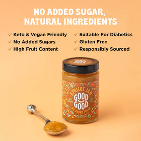 GOOD GOOD Apricot Jam label-no-added-sugar shows clean ingredients for diabetic-conscious diets.