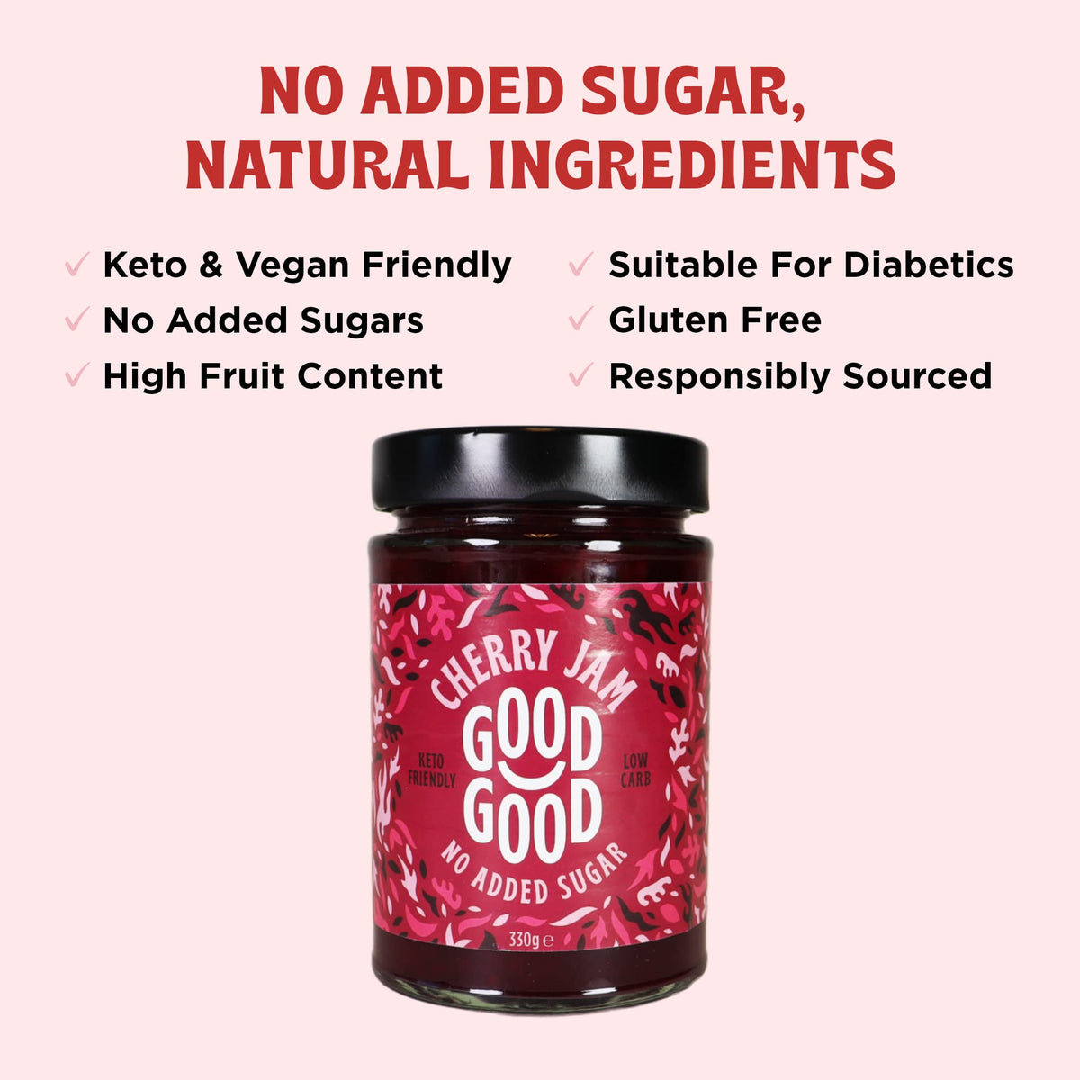 Good Good Cherry Jam spread on toast highlights rich cherry flavor with low net carbs.