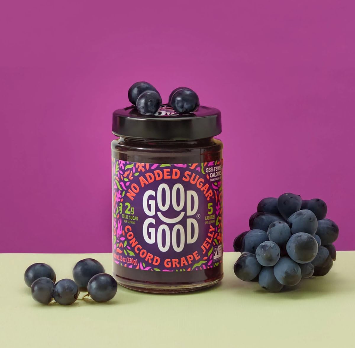 Good Good Concord Grape Jam packaging image emphasizes gluten-free vegan keto-friendly choice.