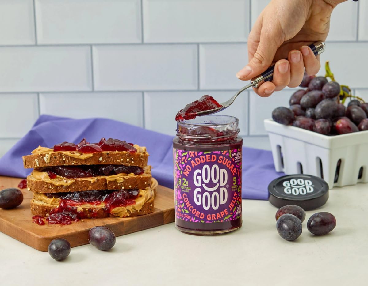 Good Good Concord Grape Jam pancake topping shows versatile breakfast use.