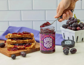Good Good Concord Grape Jam pancake topping shows versatile breakfast use.