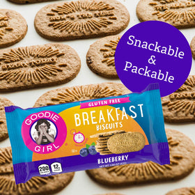 Goodie Girl Blueberry Breakfast Biscuits gluten-free and peanut-free for dietary needs.