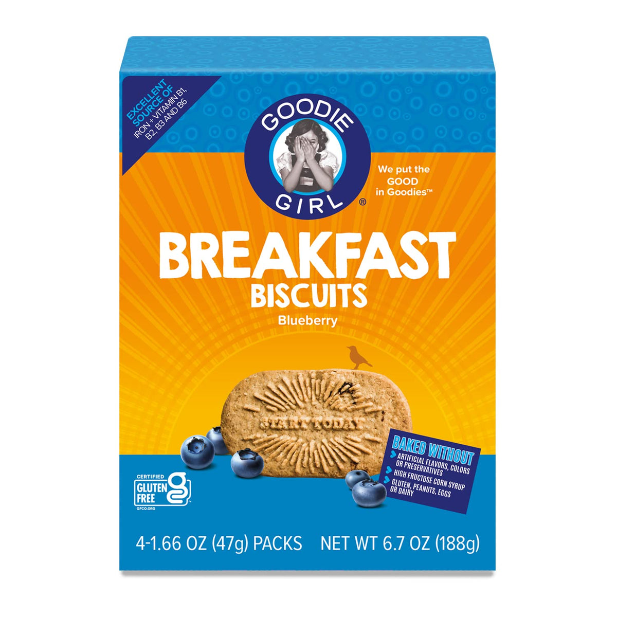 Goodie Girl Blueberry Biscuits kosher-certified packaging for family kitchens.