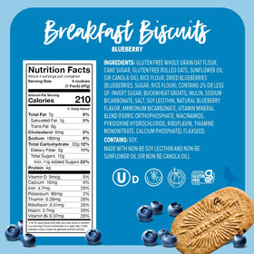 Goodie Girl Blueberry Breakfast Biscuits open box showing three biscuits per pack.
