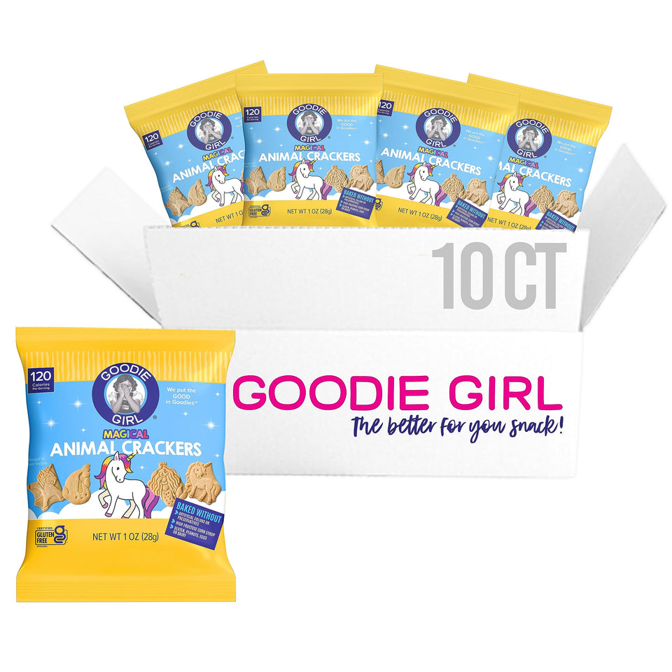 Goodie Girl Magical Animal Crackers box front highlighting gluten free snack option.