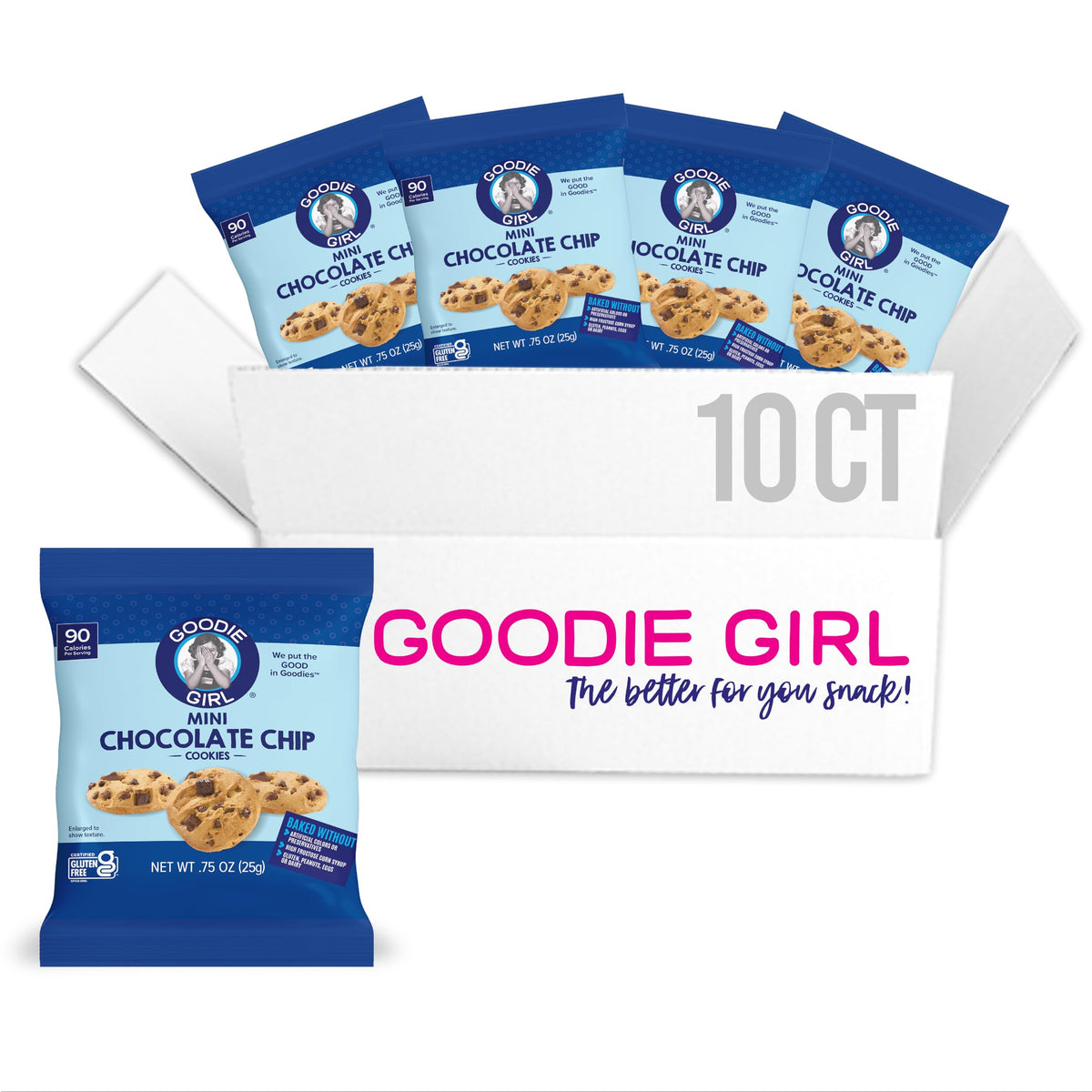 Goodie Girl mini cookie snack packs in a 10-count box for grab-and-go snacking.