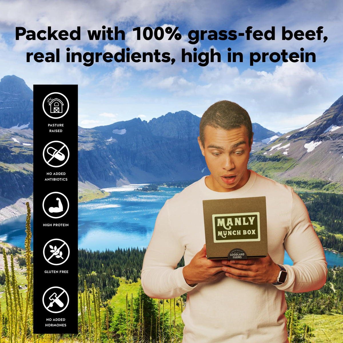 Goodland Farms jerky variety pack with beef and turkey selections for variety.