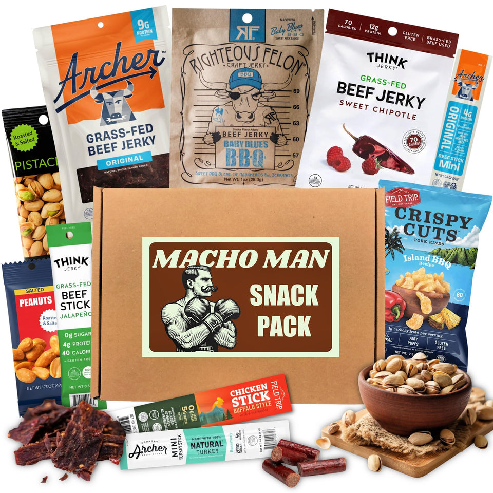 Goodland Farms Macho Man jerky pack hero—rugged on-the-go protein for active days.