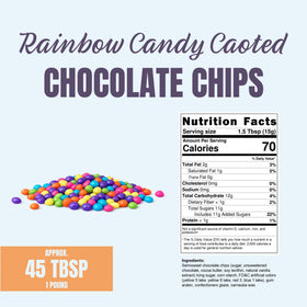 Goodland Farms rainbow candy coated chips sprinkled into cookie dough for festive texture.