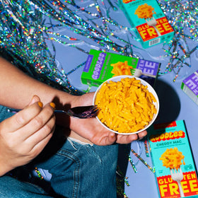 GOODLES Be Heroes Mac and Cheese label closeup, 21 plant nutrients highlighted