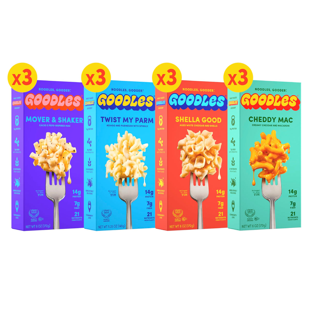 Goodles Cheddy Mac bowl with creamy real cheese sauce and protein.