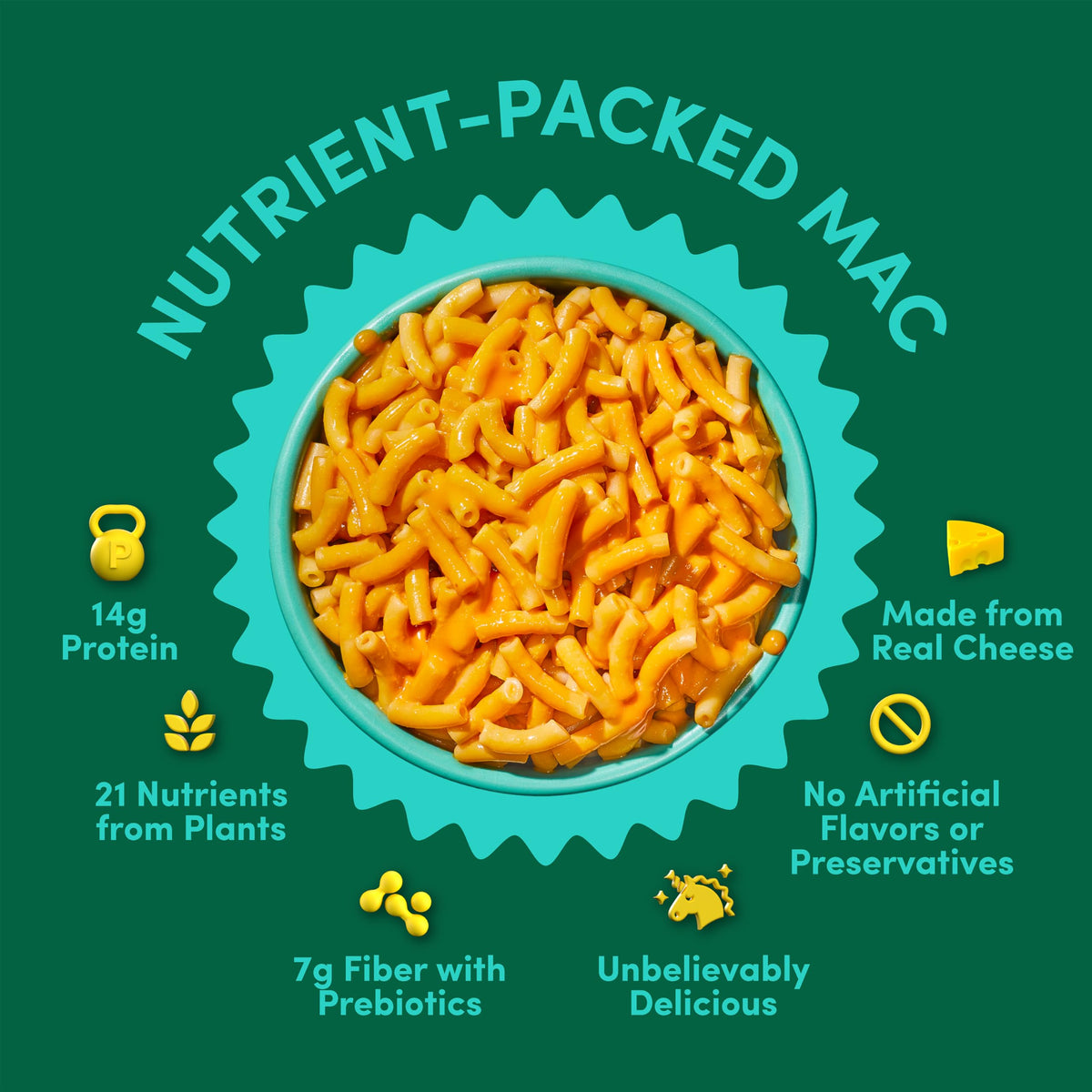 Goodles Mover Shaker plate featuring fiber-rich noodles and prebiotics.