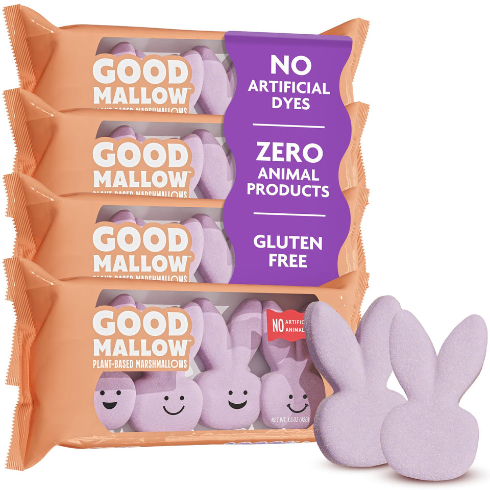GoodMallow Easter Bunny Marshmallows pastel purple bunnies, plant-based and dairy-free for festive baskets.