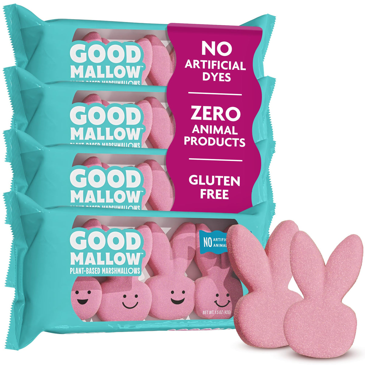 GoodMallow pink bunny marshmallows in a 4-pack, ideal for Easter baskets.
