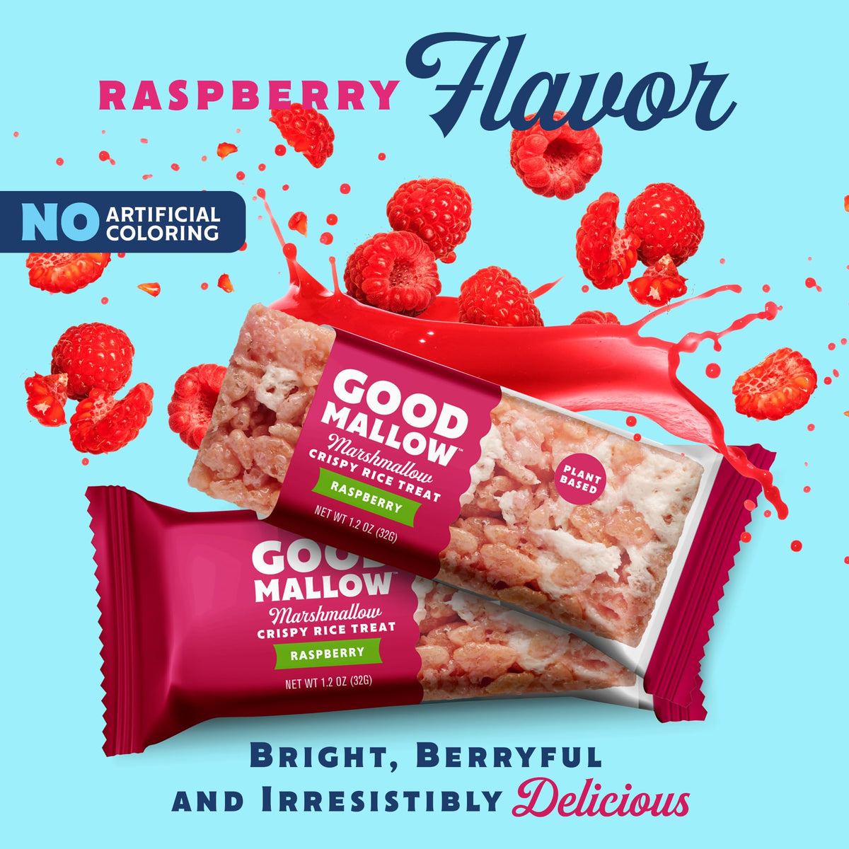 GoodMallow Raspberry treat box highlights dairy-free, gluten-free on-the-go snacks.