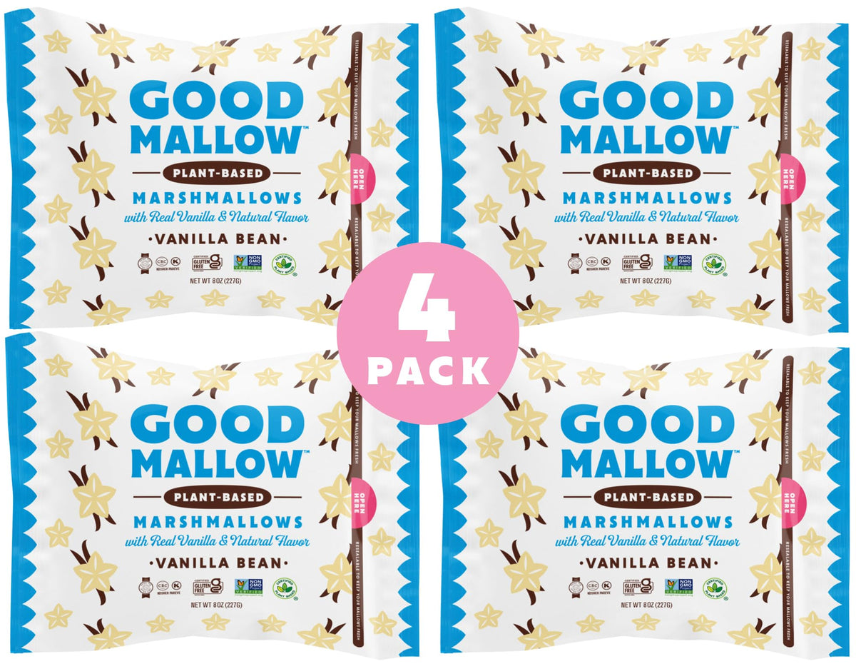 GoodMallow vanilla marshmallows close-up texture shows fluffy, cloud-like bite.