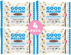 GoodMallow vanilla marshmallows close-up texture shows fluffy, cloud-like bite.
