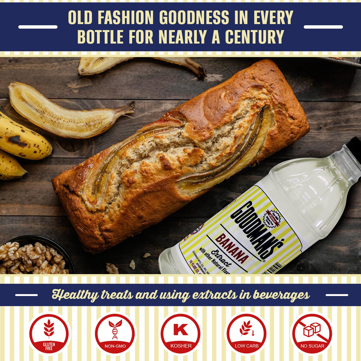 Smoothie glass featuring Goodman's Banana Extract for easy flavor boost.