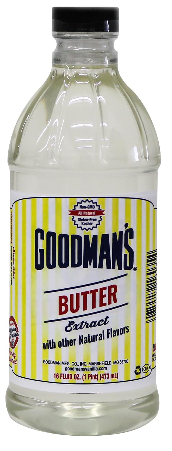 Goodman's Butter Extract packaging shown, gluten-free and non-GMO flavor enhancer.