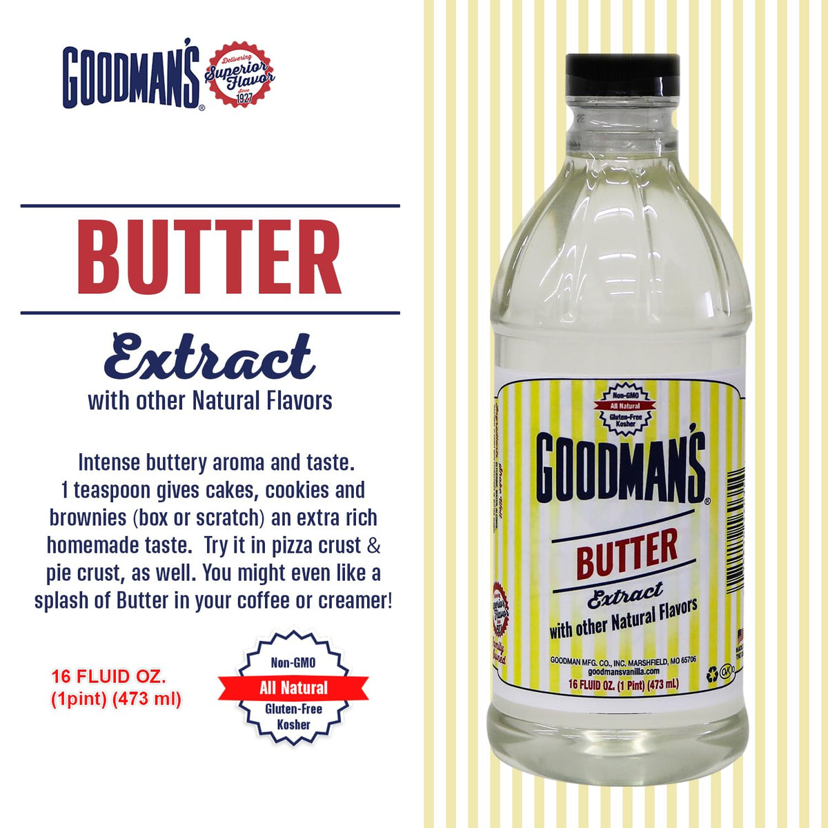 Goodman's Butter Extract pour closeup reveals creamy butter flavor for cookies.