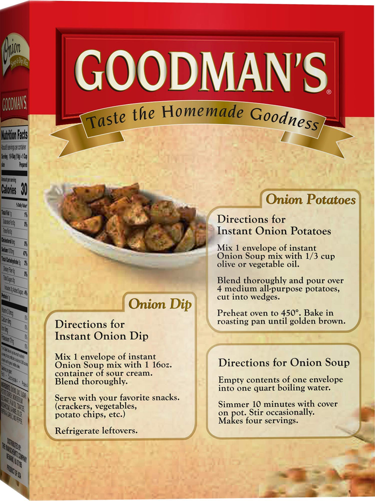 Pantry-ready six-box pack of Goodman's onion soup mix for effortless meal planning