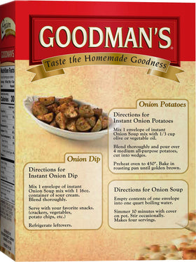 Pantry-ready six-box pack of Goodman's onion soup mix for effortless meal planning