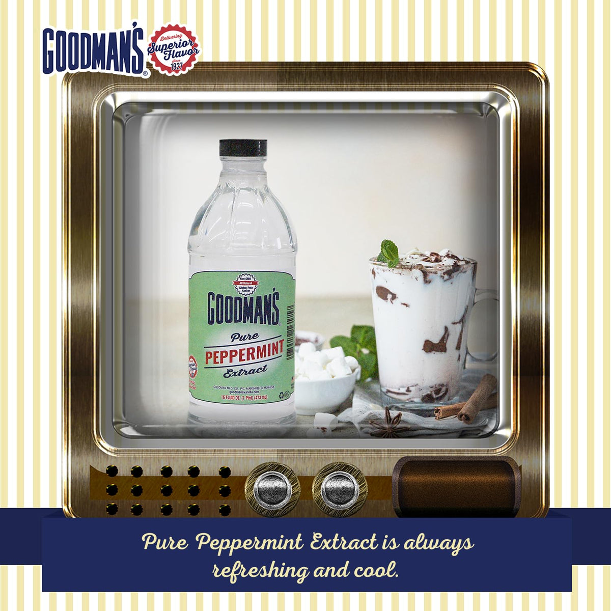 Goodman's Peppermint Extract ingredients splash shows natural flavor blend