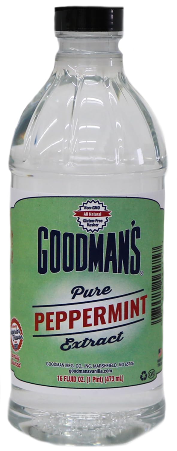 Goodman's Pure Peppermint Extract bottle highlights premium flavor for desserts